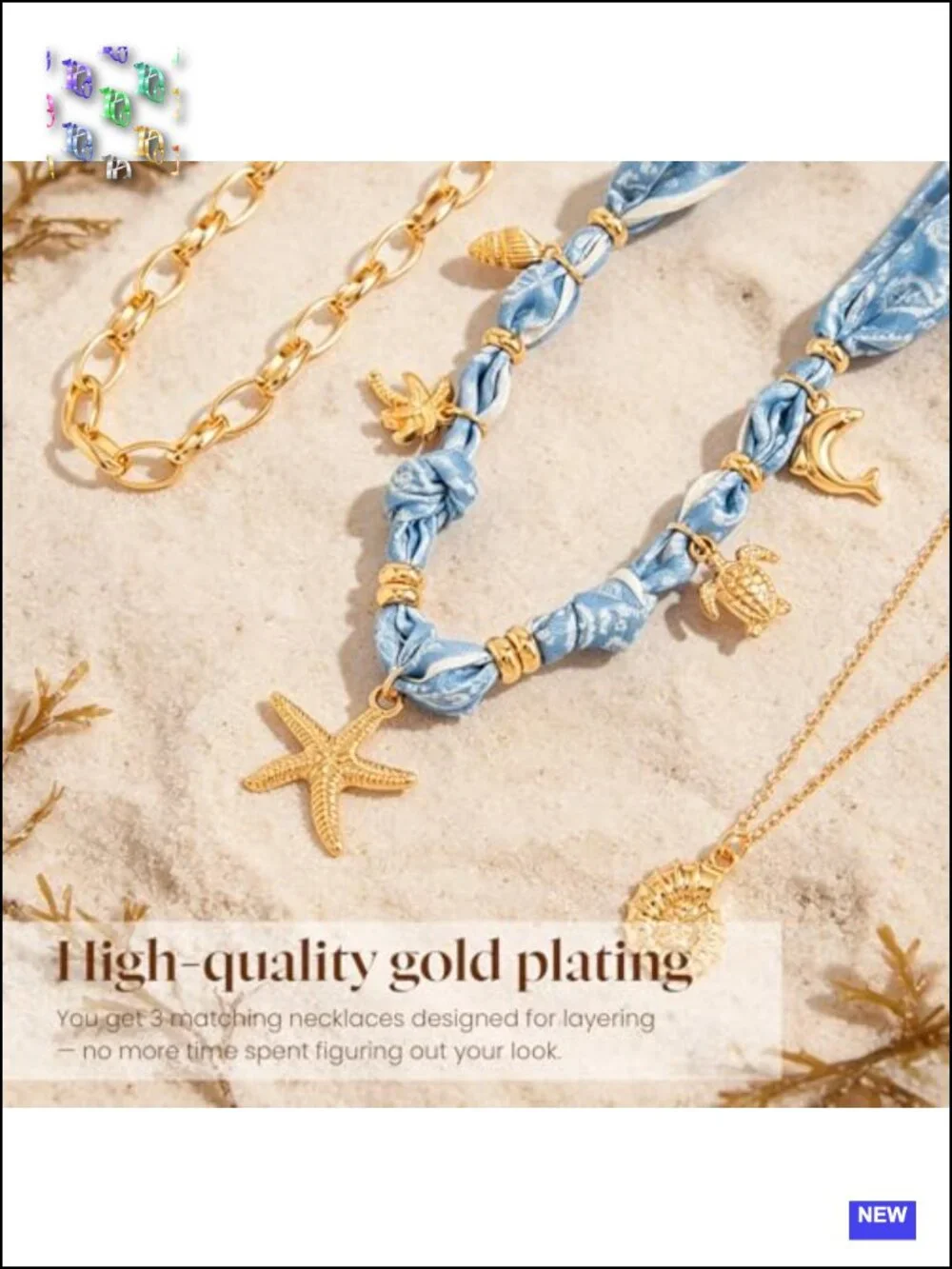Ocean Themed Jewelry Set Gold Plated Conch Starfish Seashell Pendant Necklace